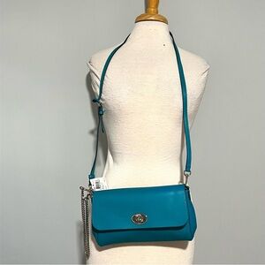 NEW NWT Coach Turquoise Leather Crossbody Purse Statement Bag Fun Cute Classic